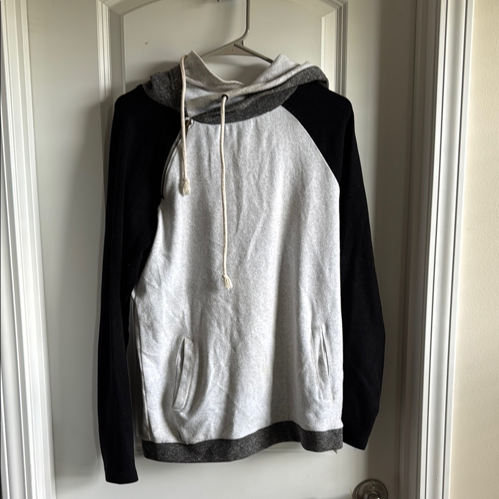 AMPERSAND AVE Two-Tone Black and Gray Hoodie